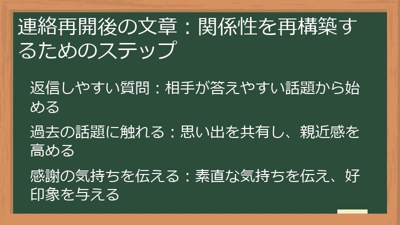 連絡再開後の文章:関係性を再構築するためのステップ