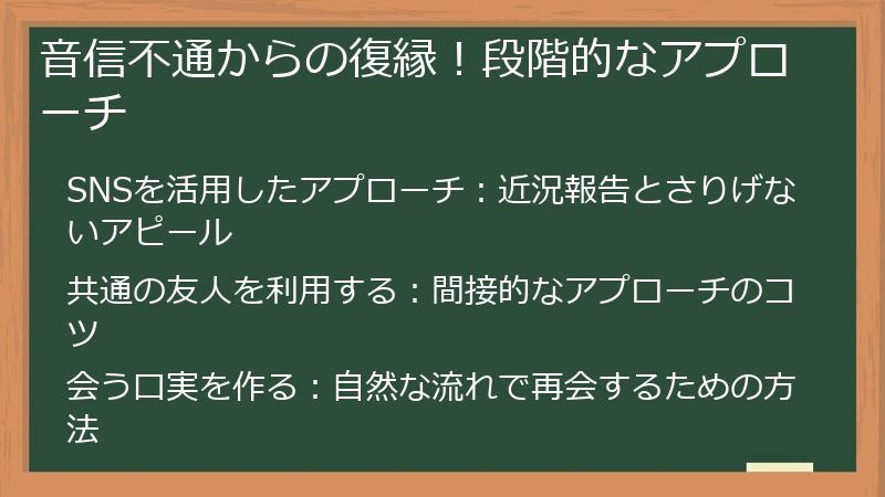 音信不通からの復縁！段階的なアプローチ