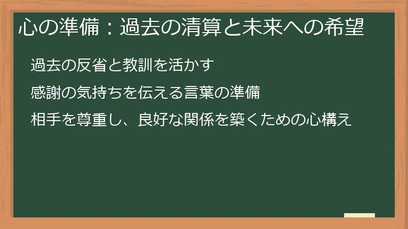 心の準備：過去の清算と未来への希望