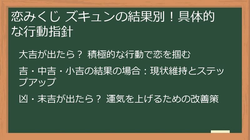 恋みくじ ズキュンの結果別！具体的な行動指針
