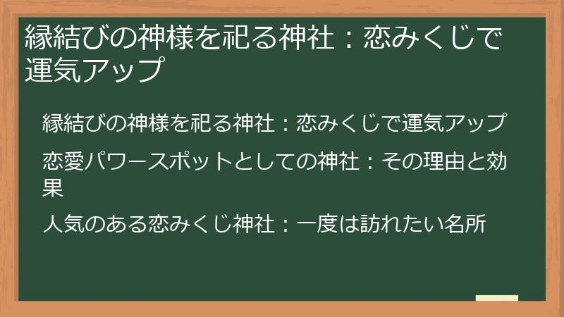 縁結びの神様を祀る神社:恋みくじで運気アップ