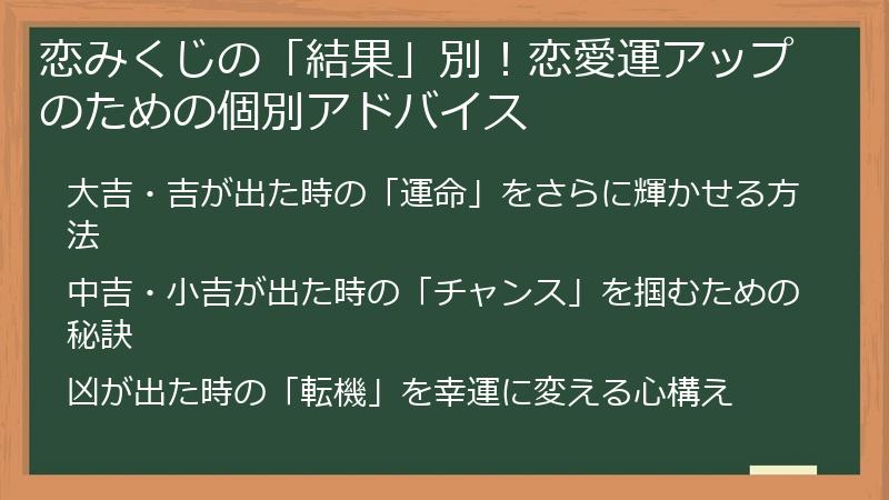 恋みくじの「結果」別！恋愛運アップのための個別アドバイス