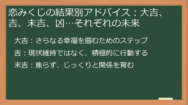 恋みくじの結果別アドバイス：大吉、吉、末吉、凶…それぞれの未来