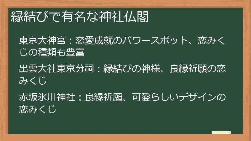 縁結びで有名な神社仏閣