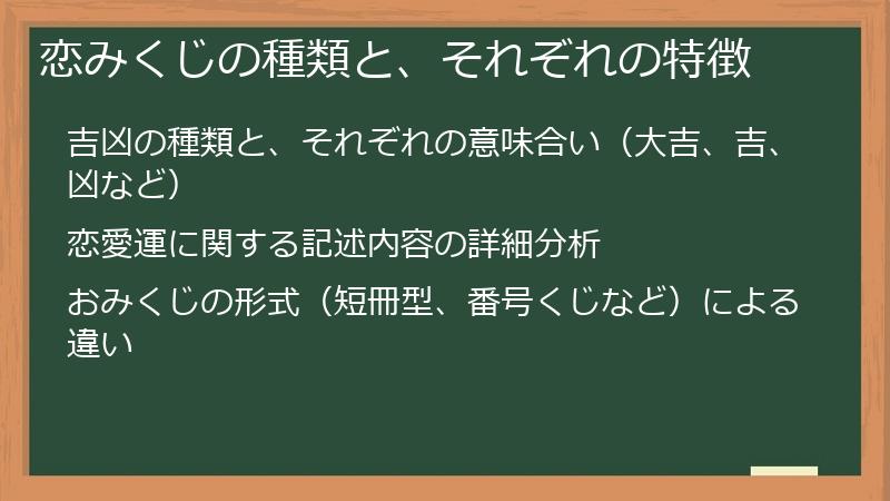 恋みくじの種類と、それぞれの特徴