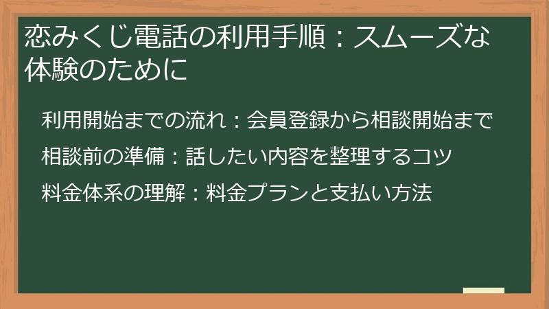 恋みくじ電話の利用手順：スムーズな体験のために