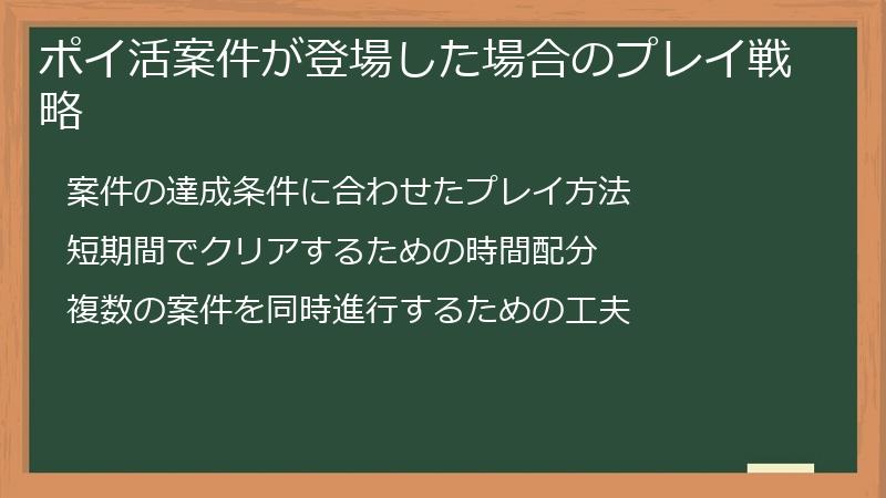 ポイ活案件が登場した場合のプレイ戦略