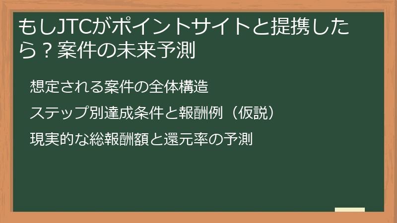 もしJTCがポイントサイトと提携したら？案件の未来予測