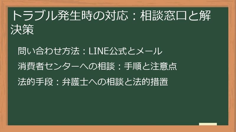 トラブル発生時の対応：相談窓口と解決策