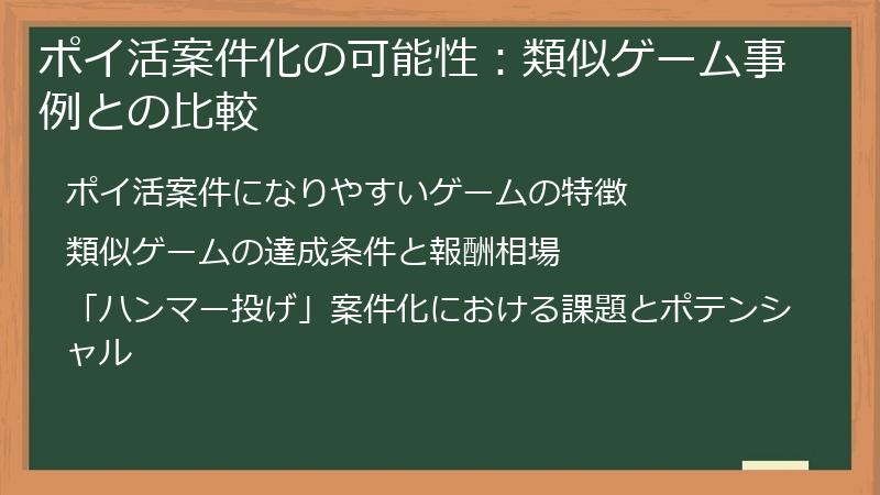 ポイ活案件化の可能性：類似ゲーム事例との比較