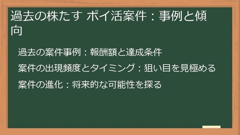 過去の株たす ポイ活案件：事例と傾向