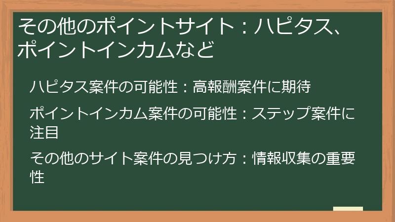 その他のポイントサイト：ハピタス、ポイントインカムなど