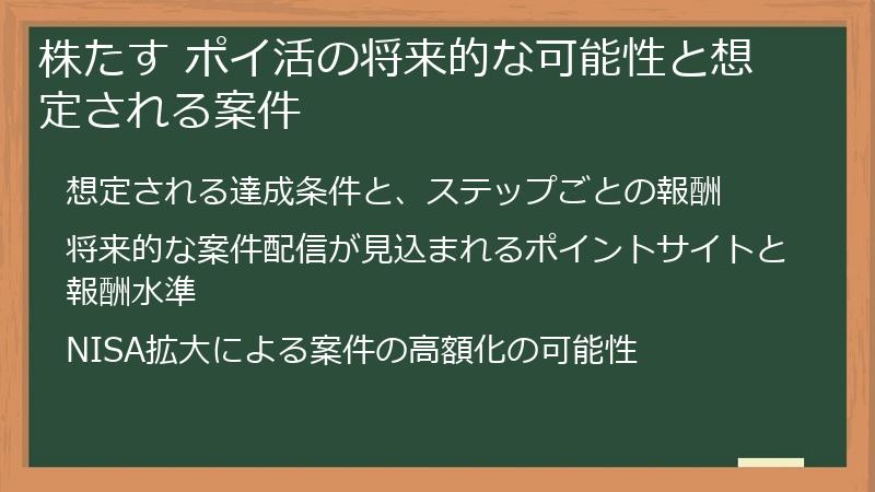 株たす ポイ活の将来的な可能性と想定される案件