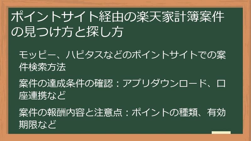ポイントサイト経由の楽天家計簿案件の見つけ方と探し方