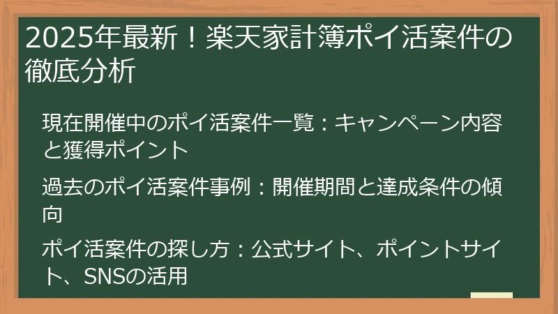 2025年最新！楽天家計簿ポイ活案件の徹底分析