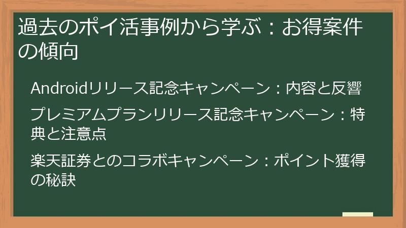 過去のポイ活事例から学ぶ:お得案件の傾向
