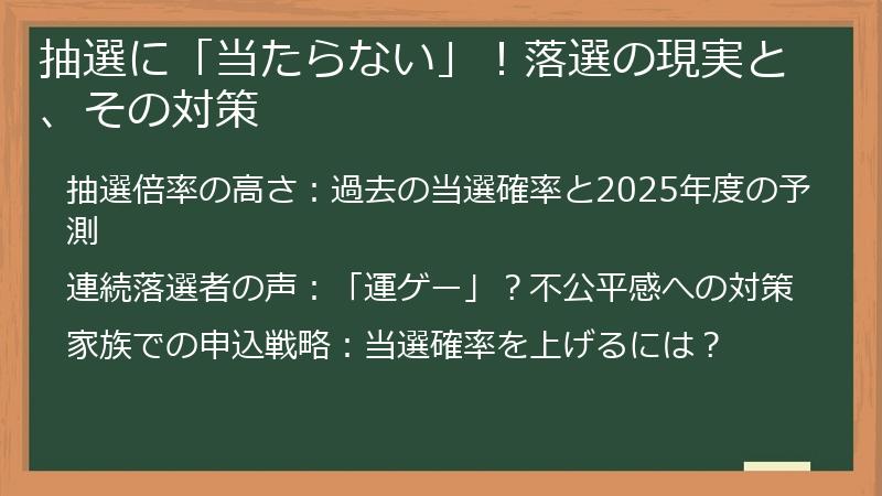 抽選に「当たらない」!落選の現実と、その対策