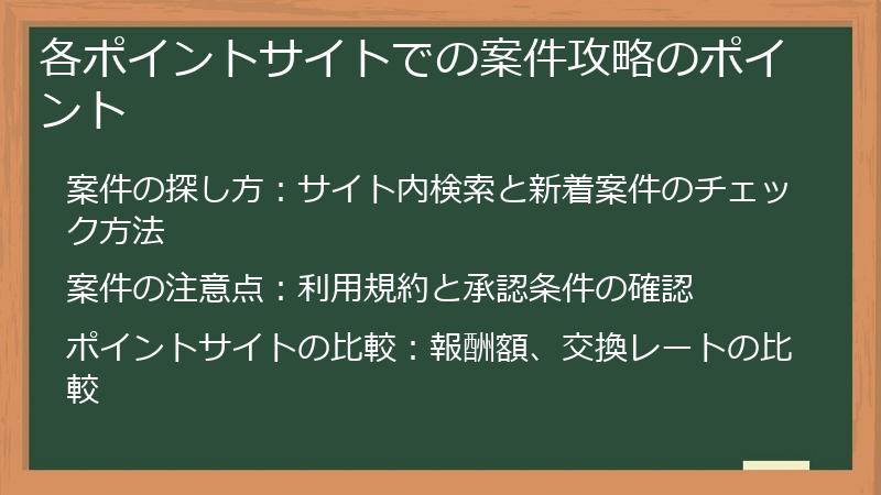 各ポイントサイトでの案件攻略のポイント