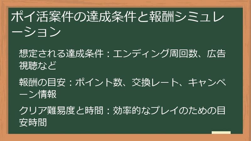 ポイ活案件の達成条件と報酬シミュレーション