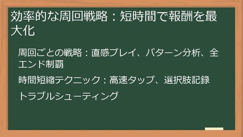 効率的な周回戦略：短時間で報酬を最大化