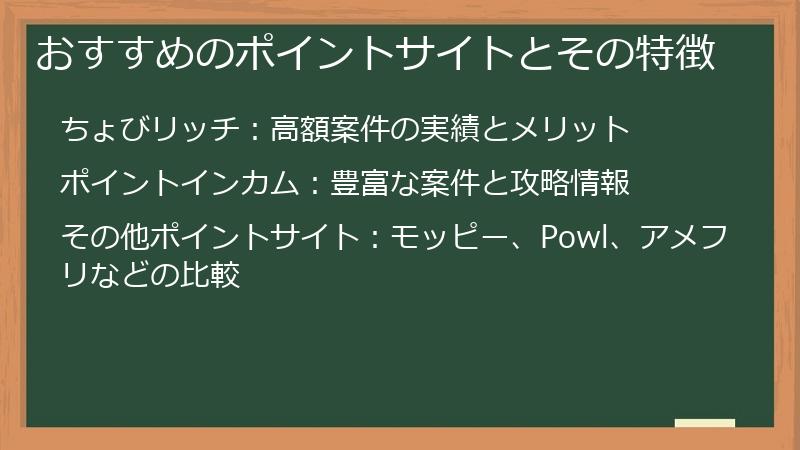 おすすめのポイントサイトとその特徴