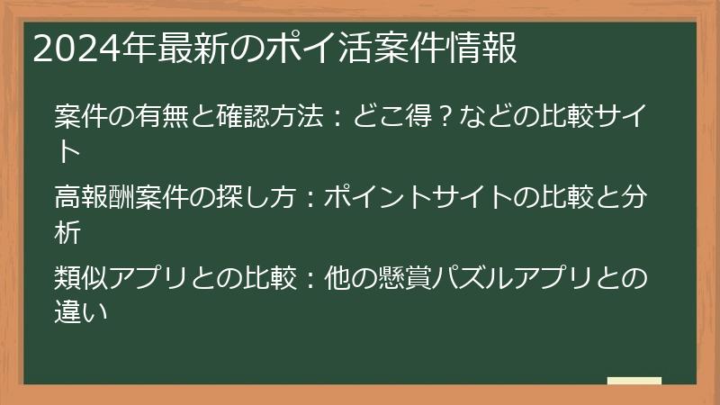 2024年最新のポイ活案件情報
