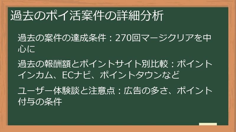 過去のポイ活案件の詳細分析
