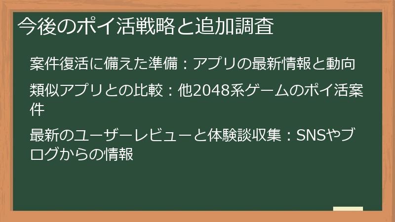 今後のポイ活戦略と追加調査