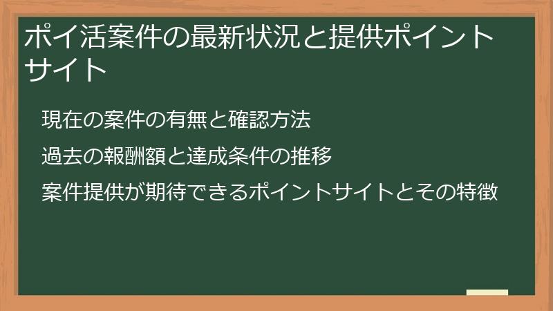 ポイ活案件の最新状況と提供ポイントサイト