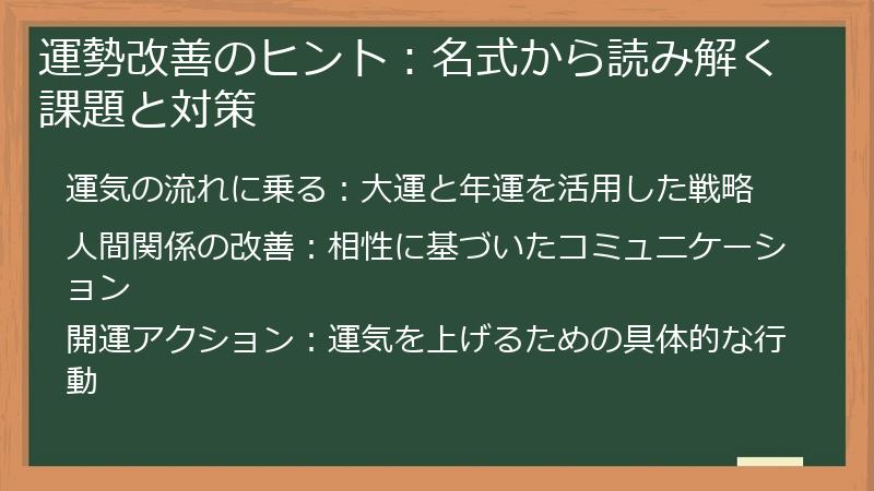 運勢改善のヒント：名式から読み解く課題と対策
