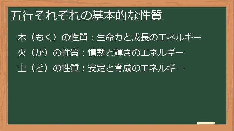 五行それぞれの基本的な性質