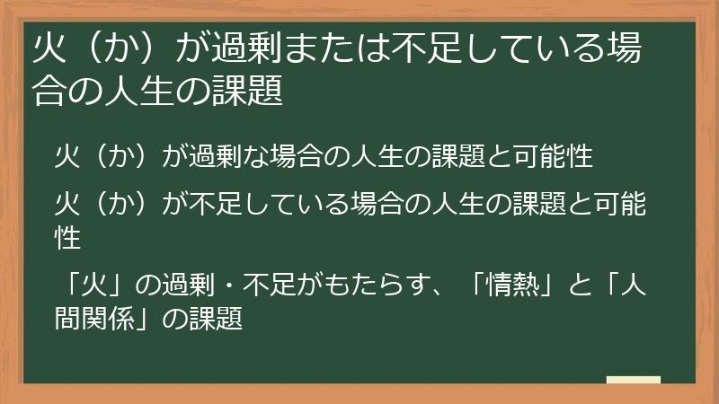 火（か）が過剰または不足している場合の人生の課題
