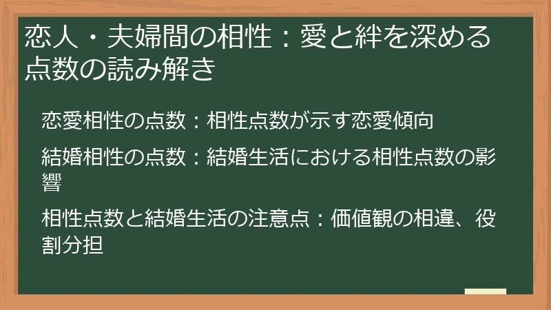 恋人・夫婦間の相性：愛と絆を深める点数の読み解き