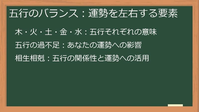 五行のバランス：運勢を左右する要素