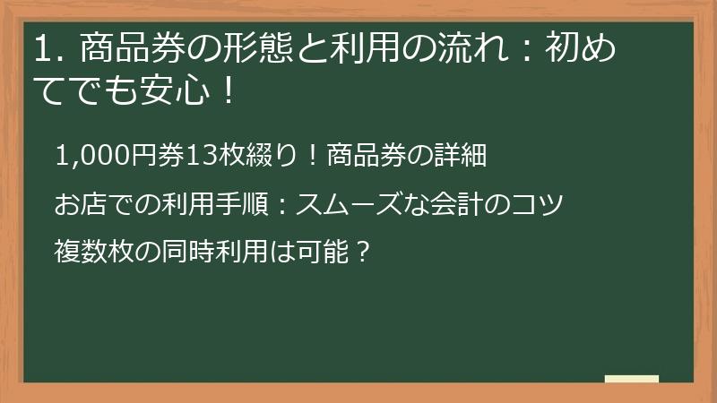 1. 商品券の形態と利用の流れ：初めてでも安心！