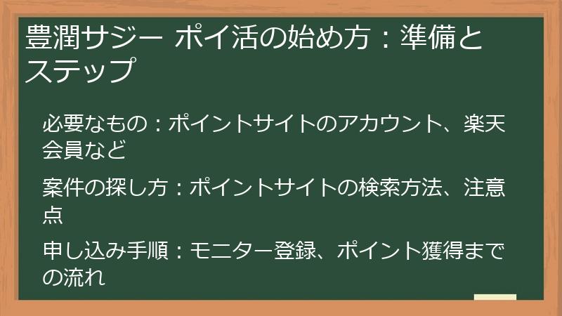 豊潤サジー ポイ活の始め方：準備とステップ