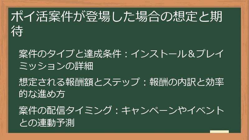 ポイ活案件が登場した場合の想定と期待