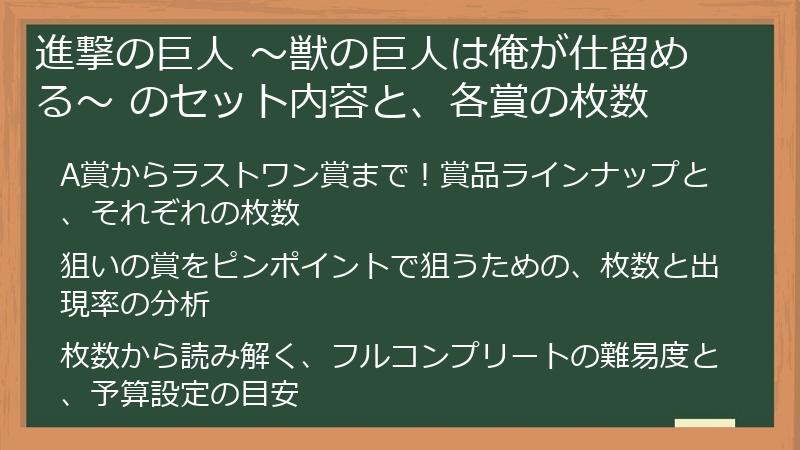 進撃の巨人 ～獣の巨人は俺が仕留める～ のセット内容と、各賞の枚数