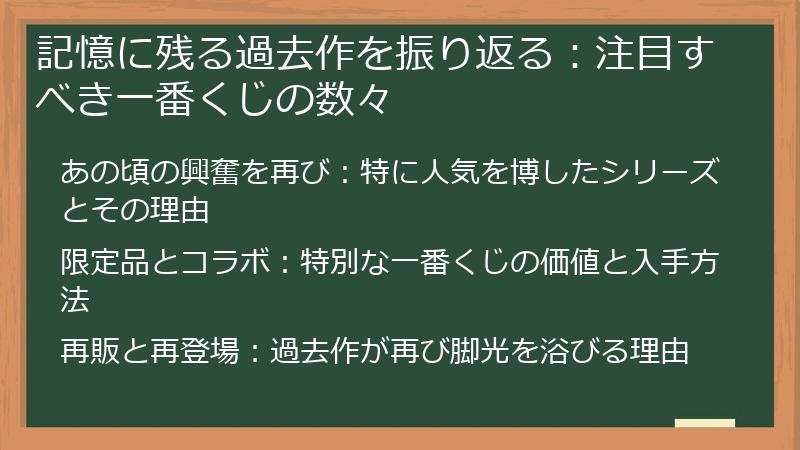 記憶に残る過去作を振り返る：注目すべき一番くじの数々