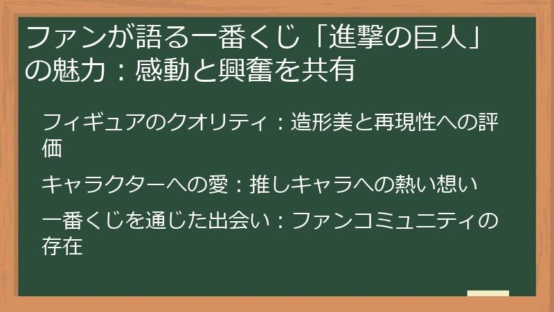 ファンが語る一番くじ「進撃の巨人」の魅力：感動と興奮を共有