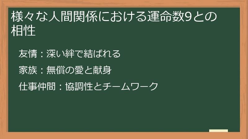 様々な人間関係における運命数9との相性