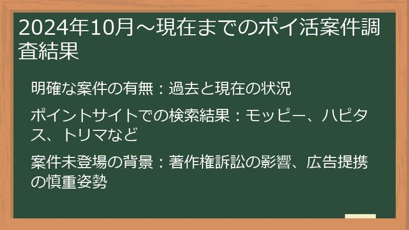2024年10月～現在までのポイ活案件調査結果