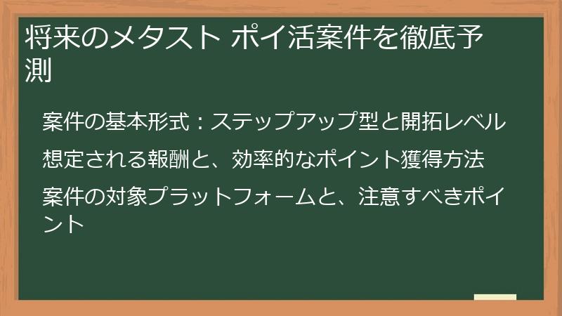 将来のメタスト ポイ活案件を徹底予測