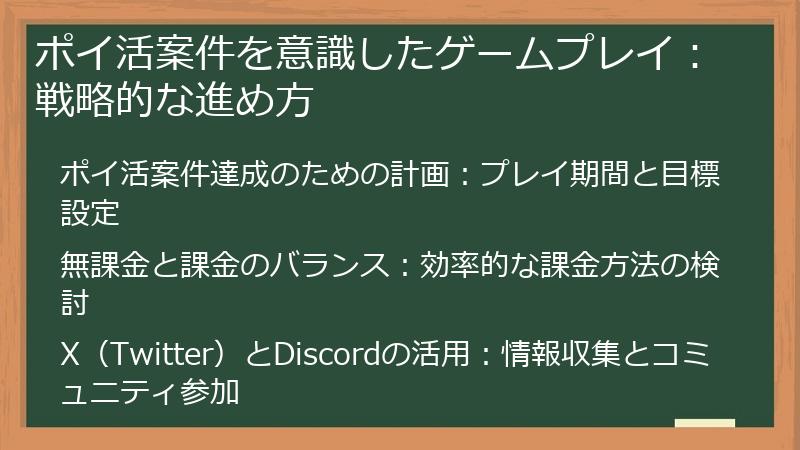 ポイ活案件を意識したゲームプレイ：戦略的な進め方
