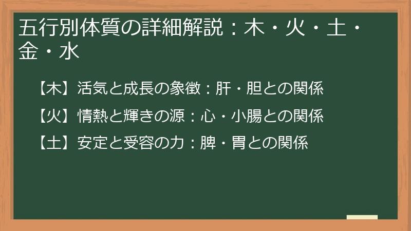 五行別体質の詳細解説：木・火・土・金・水