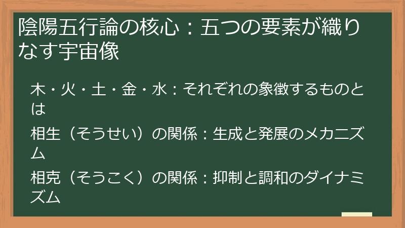 陰陽五行論の核心：五つの要素が織りなす宇宙像