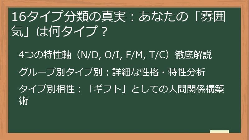 16タイプ分類の真実：あなたの「雰囲気」は何タイプ？