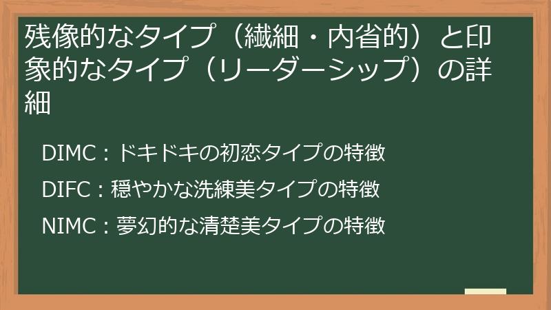 残像的なタイプ（繊細・内省的）と印象的なタイプ（リーダーシップ）の詳細