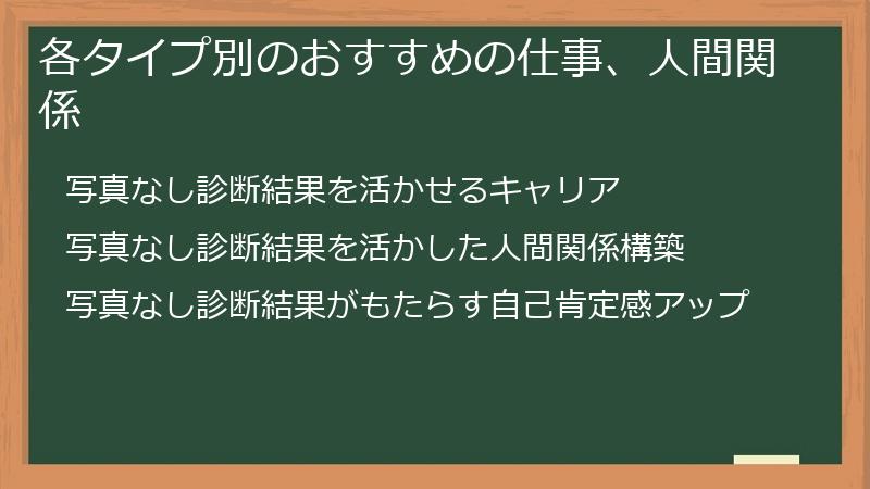 各タイプ別のおすすめの仕事、人間関係