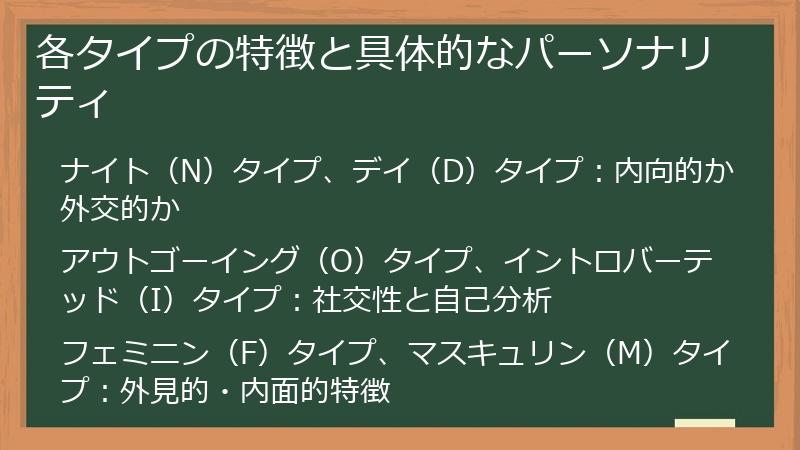 各タイプの特徴と具体的なパーソナリティ